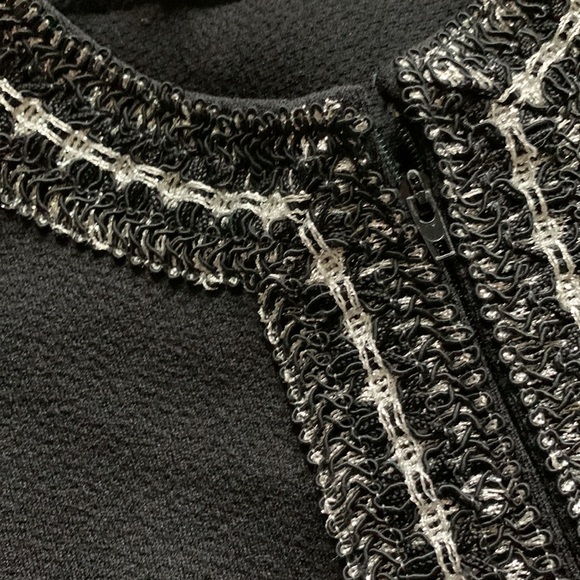 Vintage 60’s Mod black & Silver zippered front black sleeveless midi dress M - Picture 8 of 12